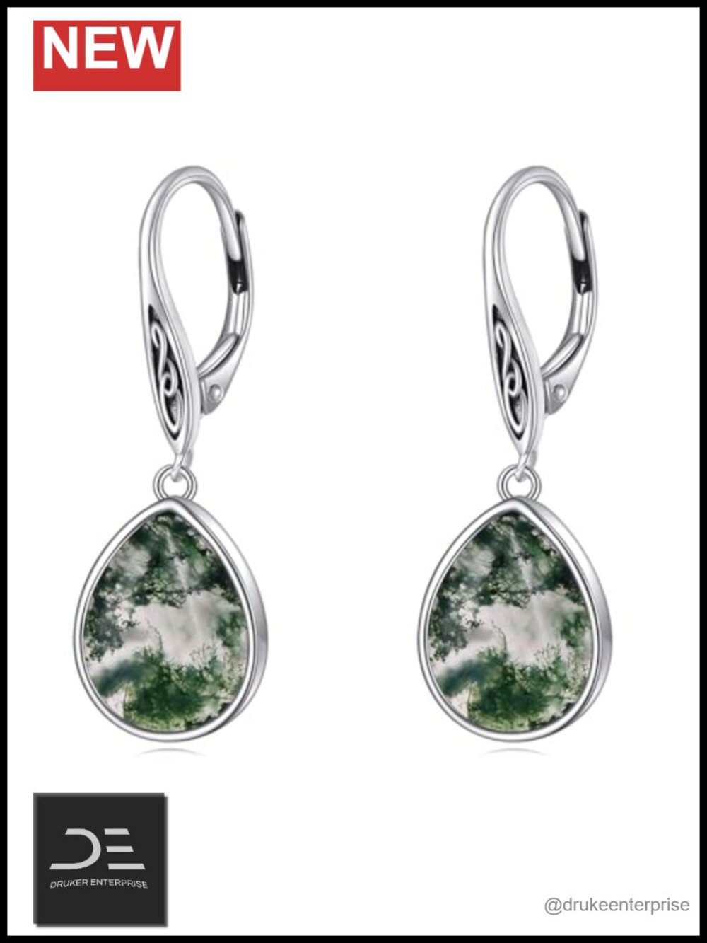 Celtic Knot Sterling Silver Leverback Earrings Natural Gemstone Dangle